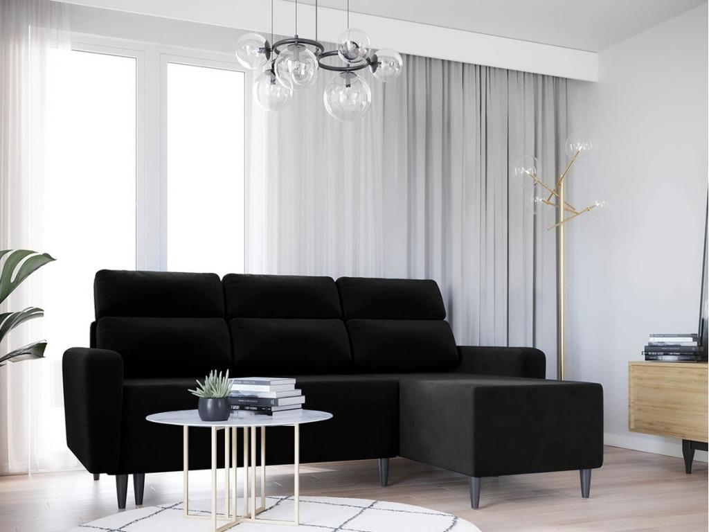 Canapé d'angle Nobellea 102 Noir Fonction de couchage Boîte de literie 236x148x99cm SGLQ56646