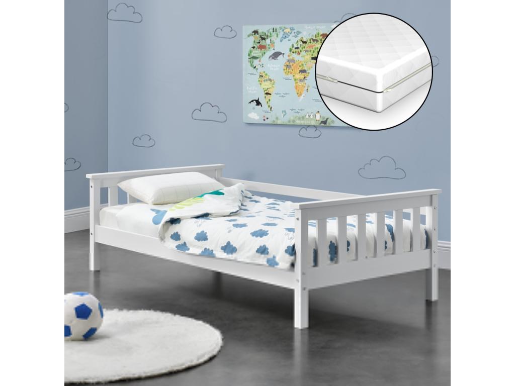 Lit D'enfant Dekonao En Pin Avec Matelas Orthopédique 160x80 Cm Blanc Dekonao HIMM74031