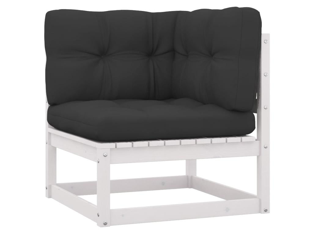 Salon de jardin 7 pcs avec coussins Blanc Bois de pin massif 7 QDJI81376