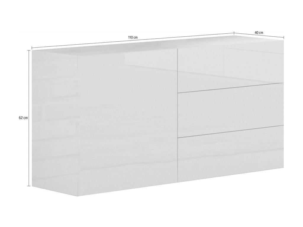 Buffet Nobellea Buffet de cuisine avec 1 porte et 3 tiroirs Buffet de salon Buffet de cuisine Made in Italy 110x40h35 cm Blanc brillant VGFG34024