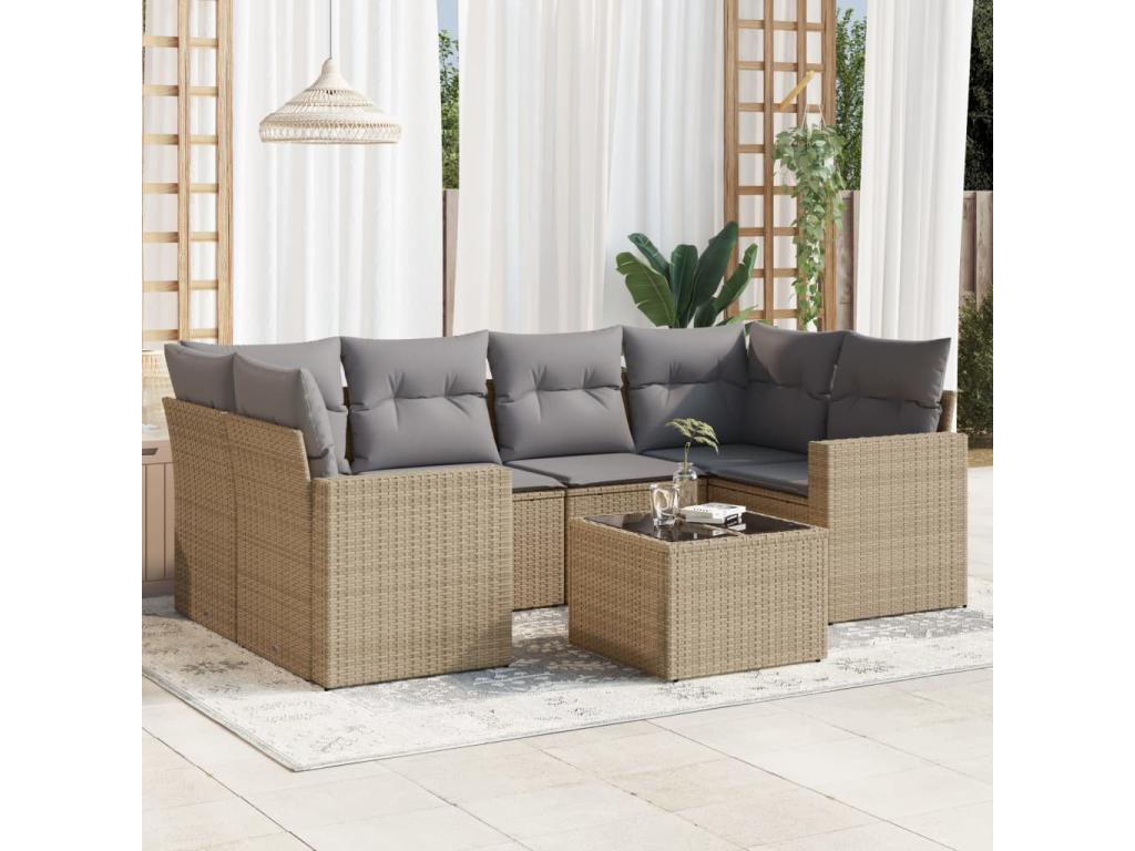 Salon de jardin avec coussins 7 pièces beige résine tressée YNHV02993