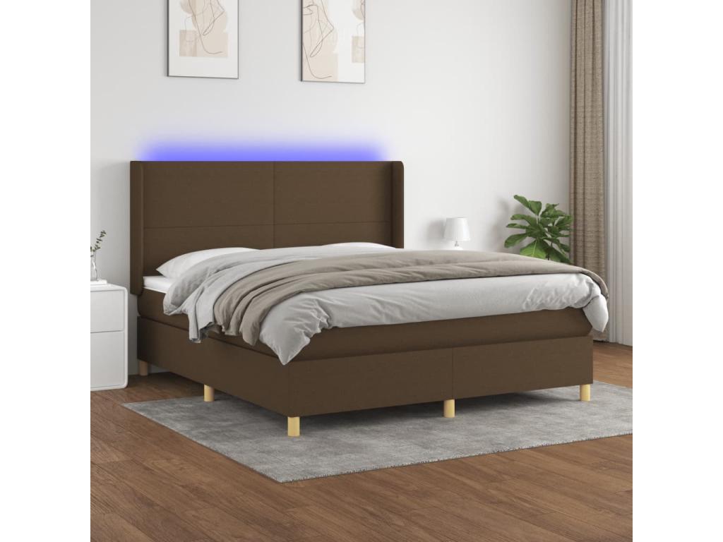 Sommier tapissier matelas et LED Marron foncé 180x200cm Tissu ZRYJ56008