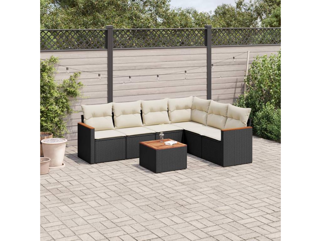 Salon de jardin 7 pcs avec coussins noir résine tressée FKAF28247