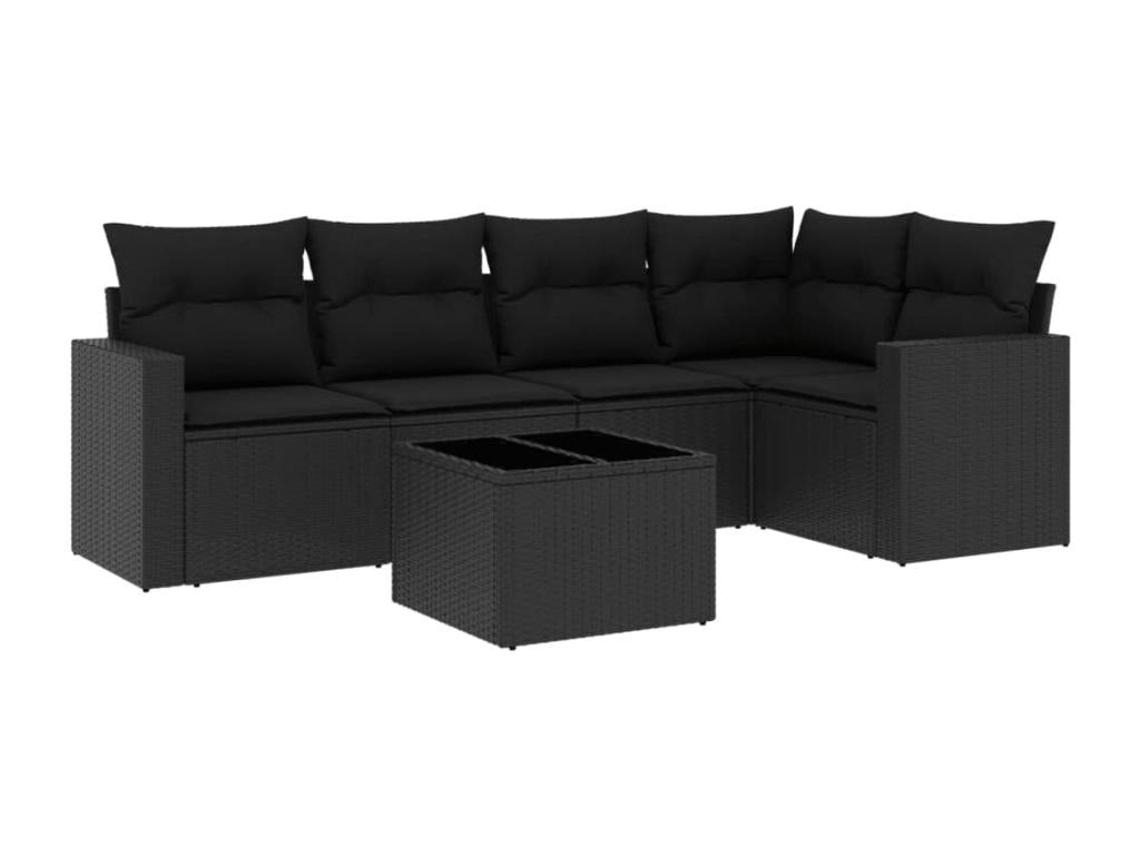 Salon de jardin 6 pcs avec coussins noir résine tressée DKCY34911