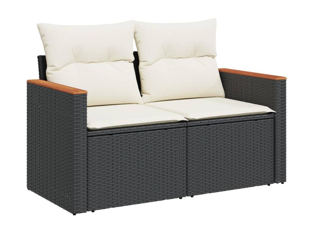 Salon de jardin 8 pcs avec coussins noir résine tressée TOUI63904