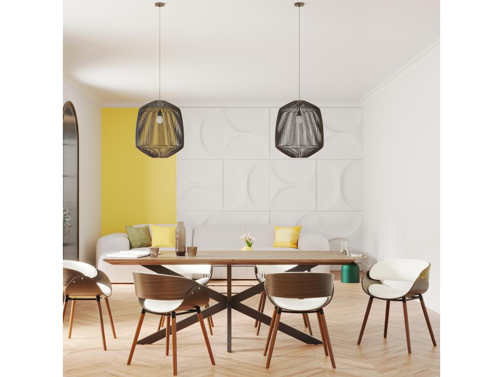 Chaise en cuir synthétique blanc et bois plaqué noyer - Nobellea VFGN81804