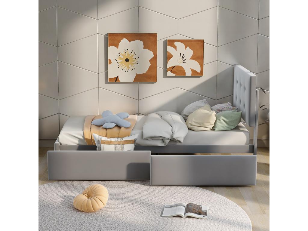 Lit avec tiroirs - 90x200 cm Gris - Dekonao VLVI86705