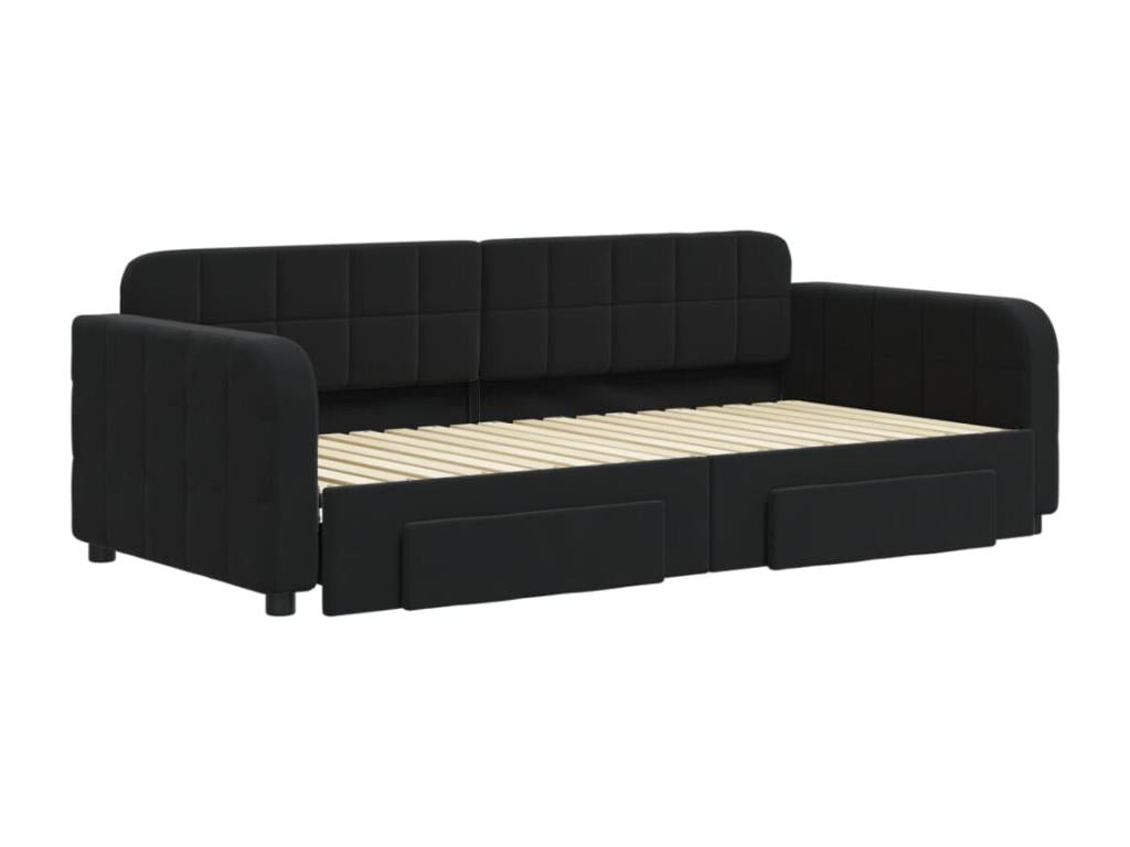 Lit de jour avec gigogne et tiroirs noir 90x190 cm velours STRX38334