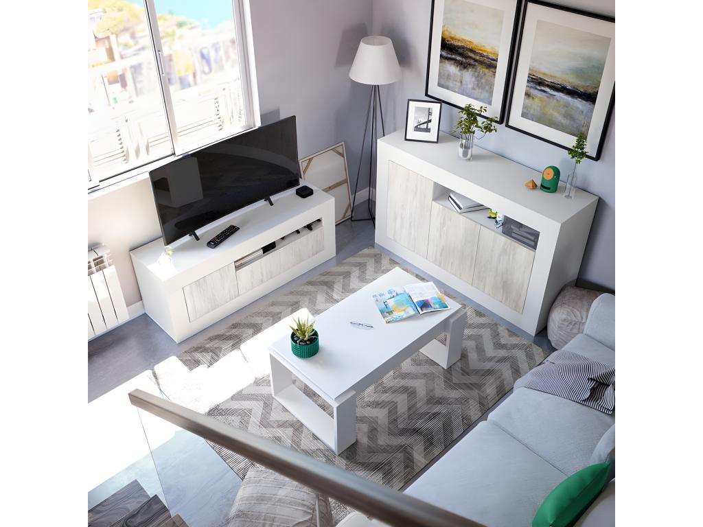 Table basse relevable Blanc - Dekonao - L 105 x l 55 x H 45 cm EOLS16567