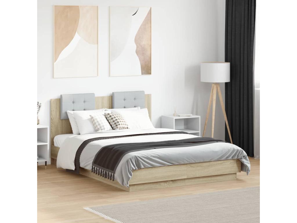 Cadre de lit tête de lit et Dekonaoères LED chêne Dekonao 140x190 AVWB10964