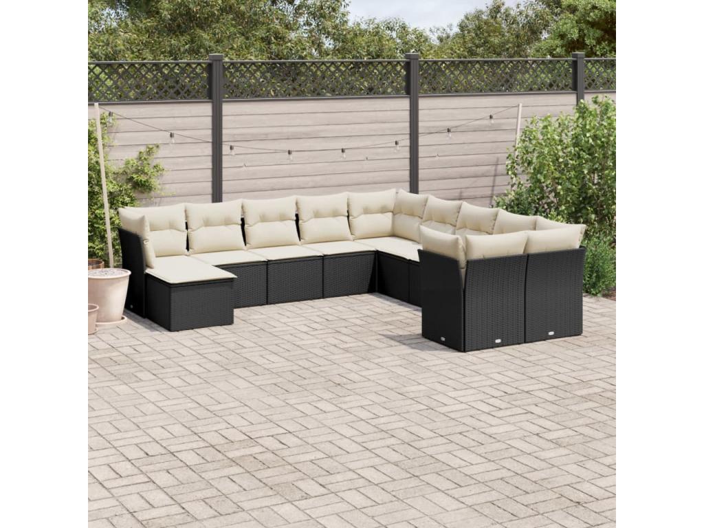 Salon de jardin 11 pcs avec coussins noir résine tressée MJCJ15392