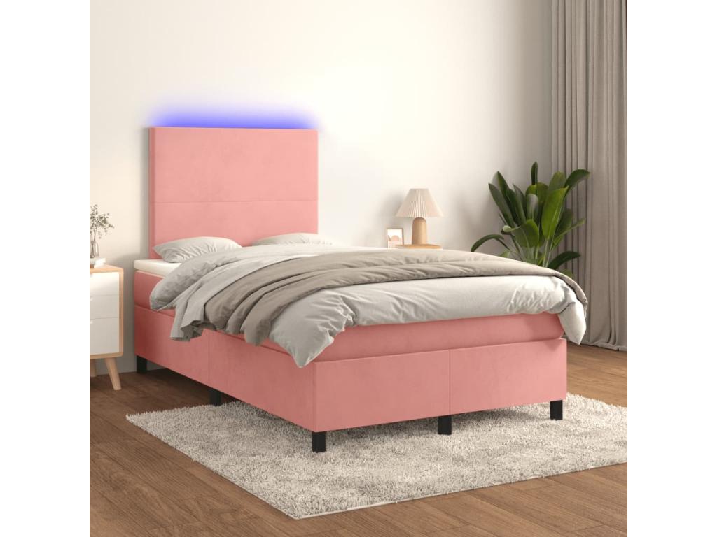 Sommier à Boisona de lit et matelas LED rose 120x190 velours CHIQ63658