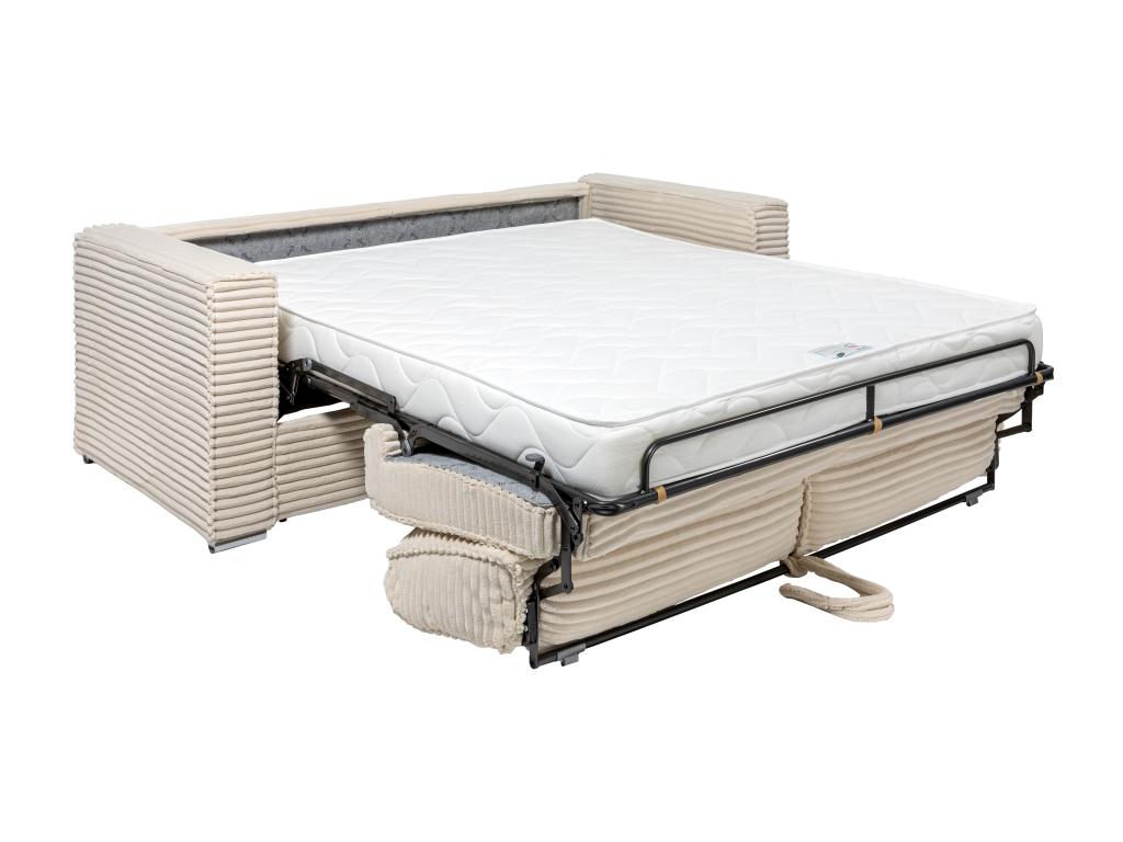 Canapé 4 places convertible express en velours côtelé grosses côtes beige - Couchage à Dekonao larges 160 cm - Matelas 18cm Dekonao EBIY23504