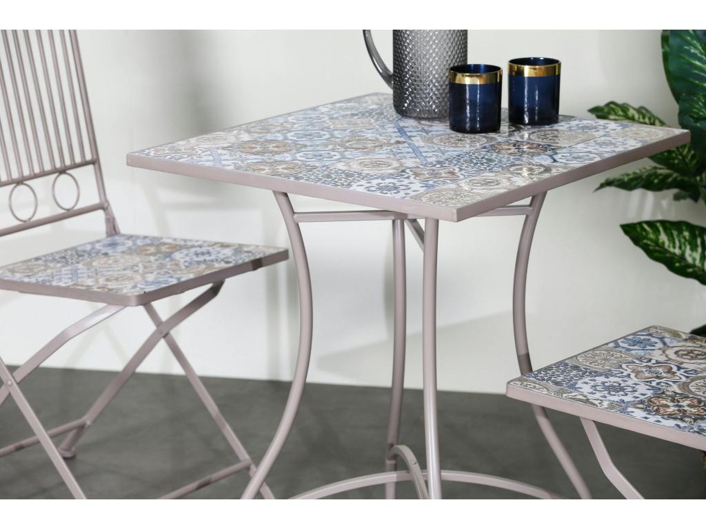 Petite table de jardin carreaux de ciment bleu et Nobellea 58 cm Nobellea IXPL79500