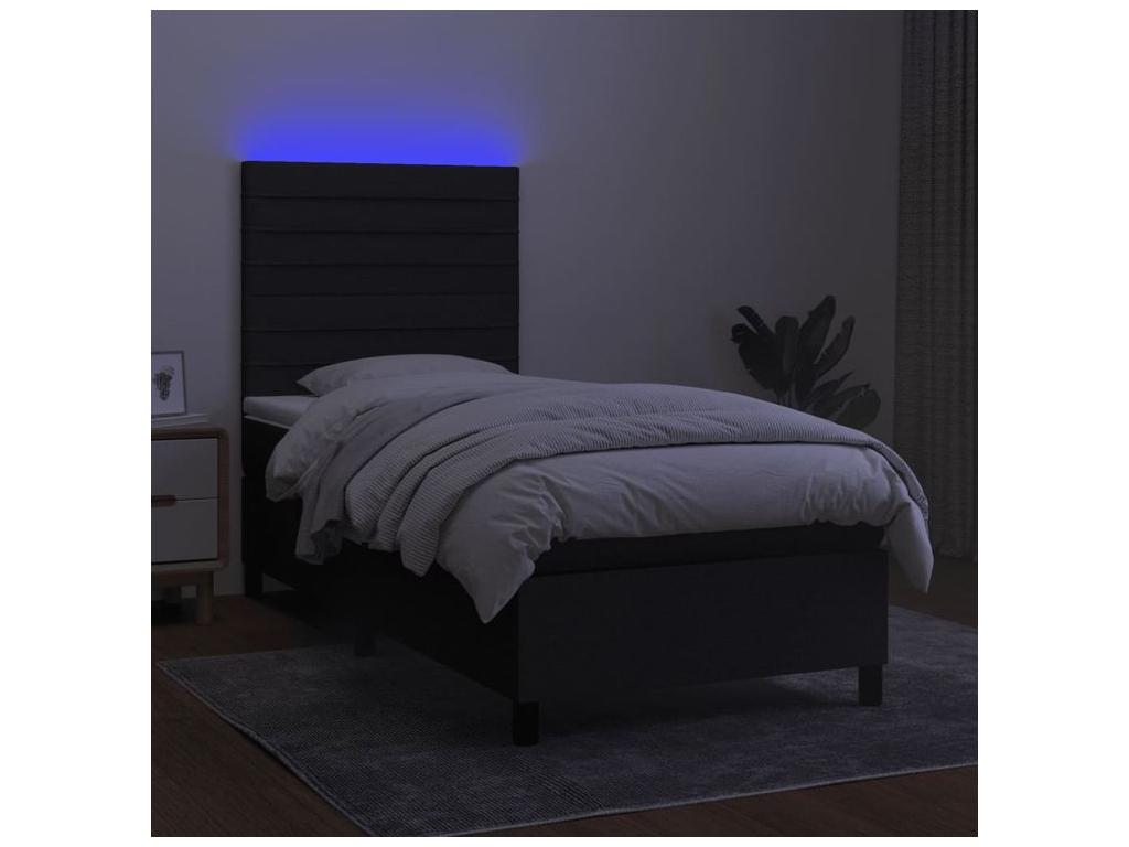 Sommier à Nobellea de lit avec matelas et LED Noir 90x200 Tissu MAFM15077