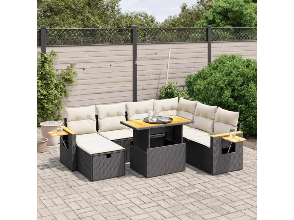 Salon de jardin 8 pcs avec coussins noir résine tressée UPPX16874