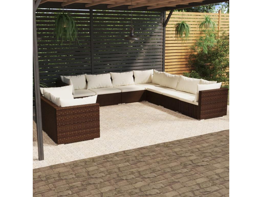 Salon de jardin 9 pcs avec coussins Marron Résine tressée 11 BLCY21063