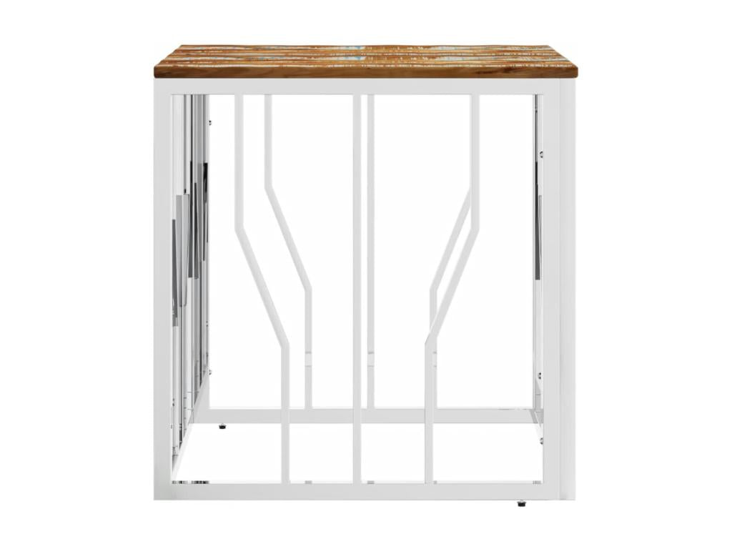 Table basse argenté acier inoxydable/bois massif récupération VTCZ23509