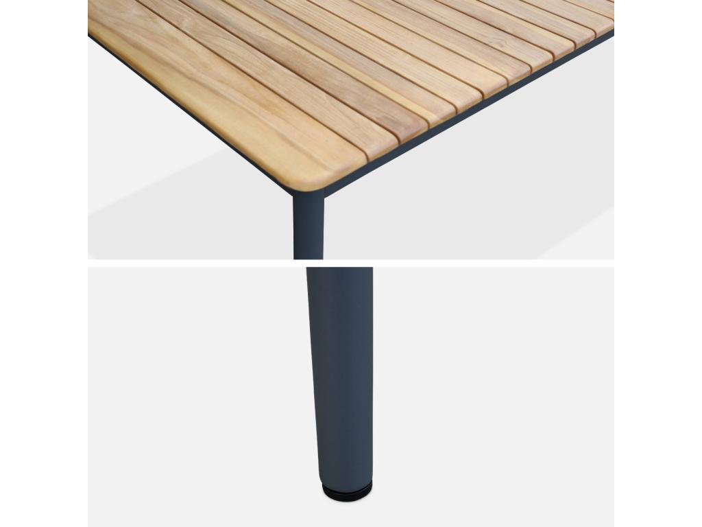 Table de jardin en bois teck- structure acier inoxydable anthracite- 8 places QTCV33703