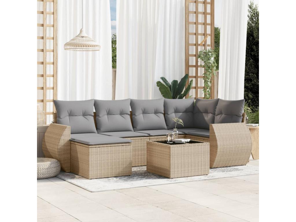 Salon de jardin avec coussins 7 pcs beige résine tressée HTMA04013