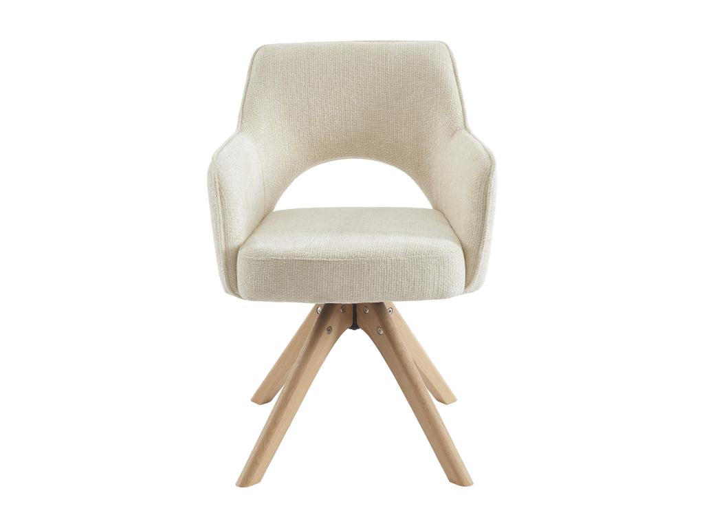Lot de 6 chaises pivotantes avec accoudoirs en tissu et chêne - Crème - Dekonao KKGO21590