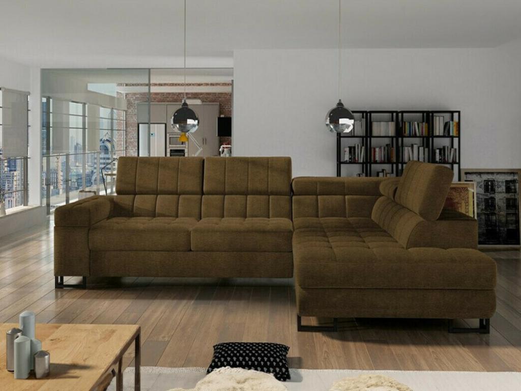 Canapé d'angle Dekonao 232 Marron Fonction de couchage Boîte de literie 271x203x71cm FPBC50447