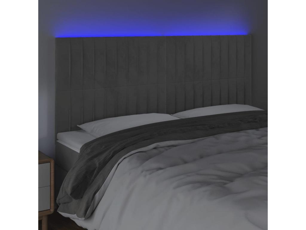 Tête de lit à LED Gris clair 200x5x118/128 cm Velours ZPIY41678