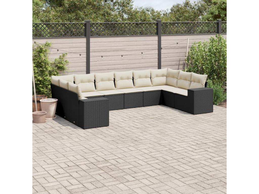Salon de jardin 10 pièces avec coussins noir résine tressée GOXR95125