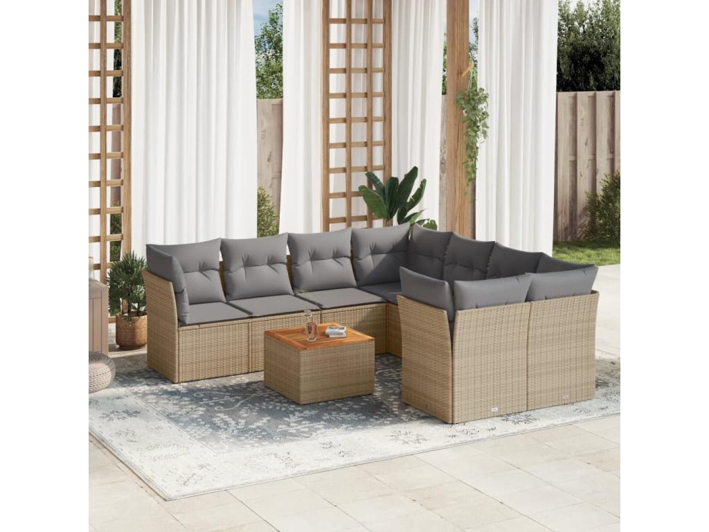 Salon de jardin avec coussins 9 pcs beige résine tressée YFDV41851