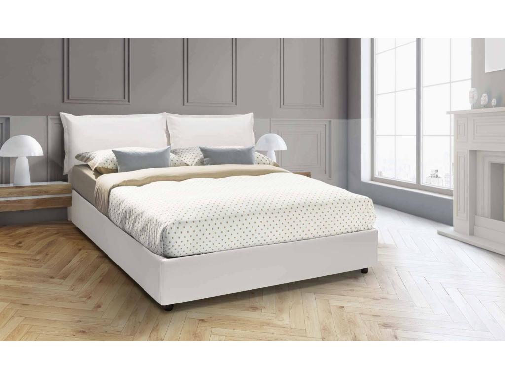 Lit double Nobellea Lit coffre avec revêtement en éco-cuir Made in Italy Ouverture frontale adapté pour matelas 160x190 cm Blanc AHNX54927
