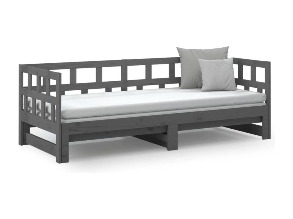 Lit coulissant Gris Bois de pin solide 2x 90x190 cm QIEL90103