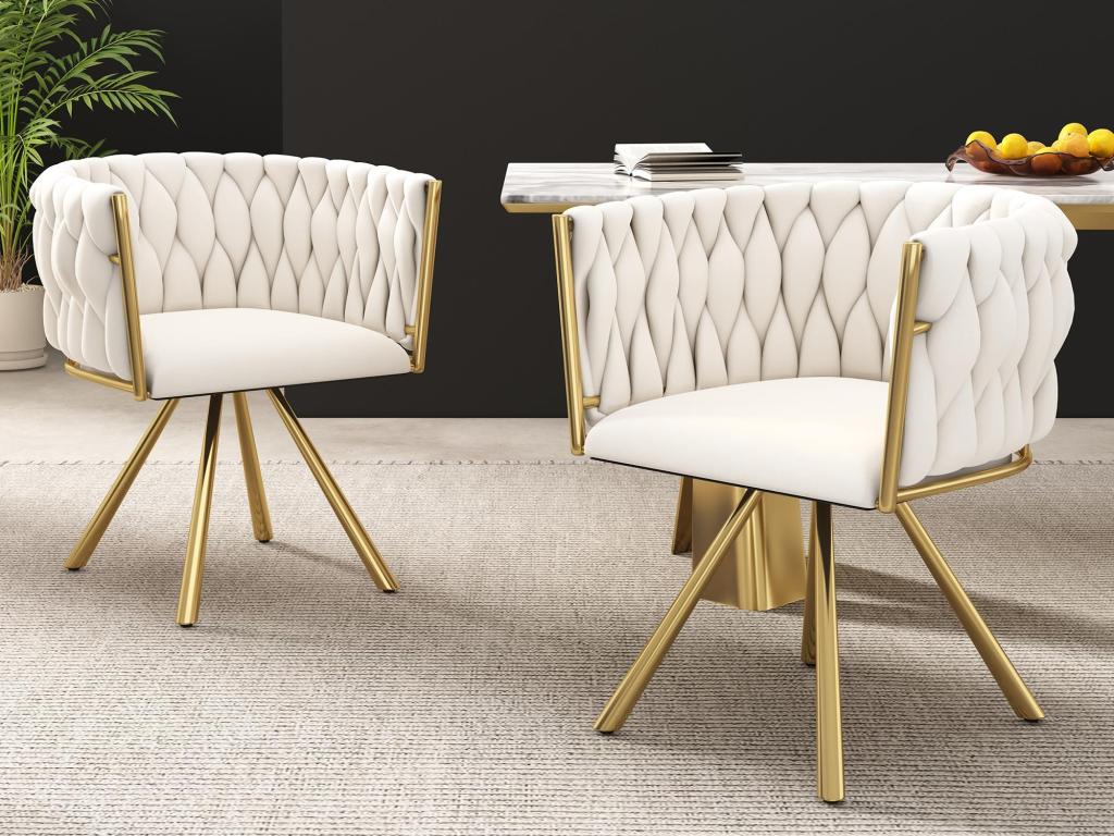 Lot de 2 chaises pivotantes en velours avec accoudoirs - pieds en métal doré - Beige UOXV24028