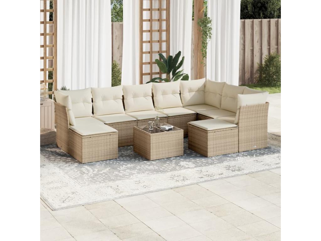 Salon de jardin avec coussins 10 pcs beige résine tressée RLYW38786