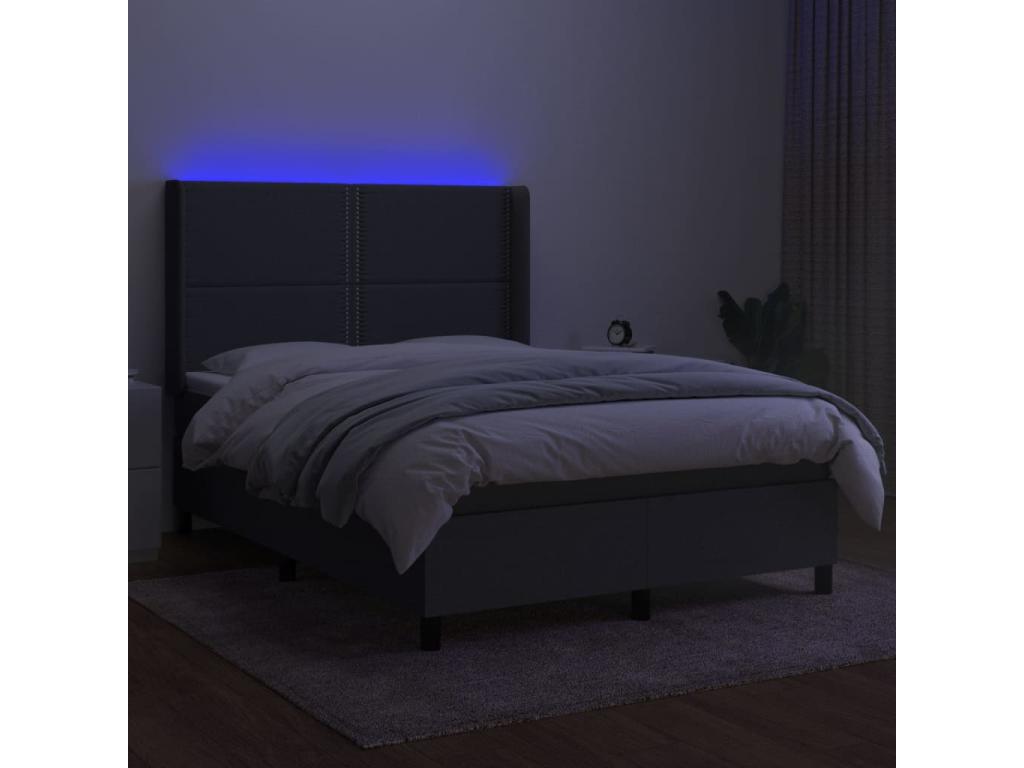Sommier tapissier et matelas et LED Gris foncé 140x190 cm Tissu VPIW32592