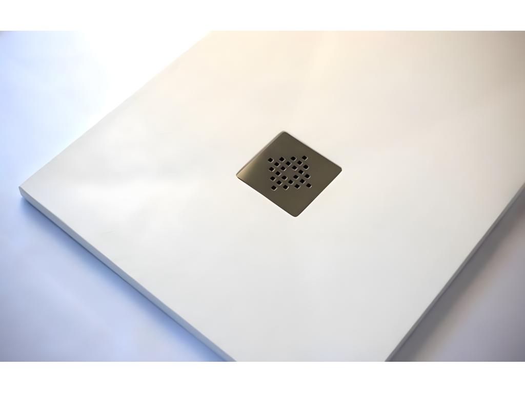 Receveur de douche 90x150 cm extra plat PURE en résine surface ardoisée blanc Grille blanche BXGE18581