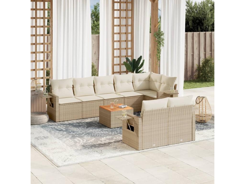 Salon de jardin avec coussins 9 pcs beige résine tressée DTAA00028