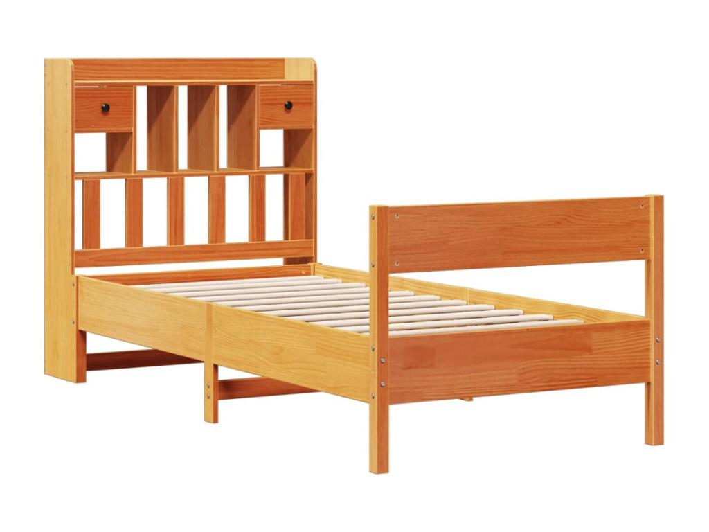 Lit bibliothèque sans matelas cire marron 90x200 cm pin massif APGL38779