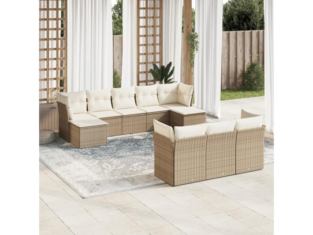 Salon de jardin avec coussins 10 pcs beige résine tressée HDTZ31384