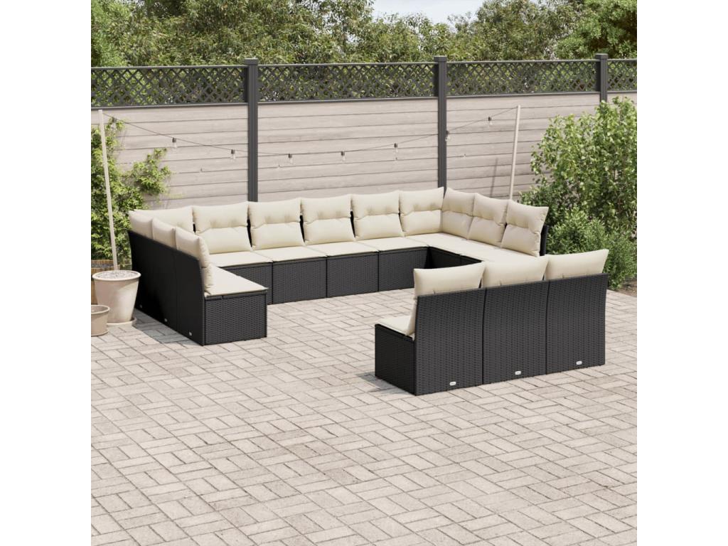 Salon de jardin avec coussins 13 pcs noir résine tressée TTZJ73261