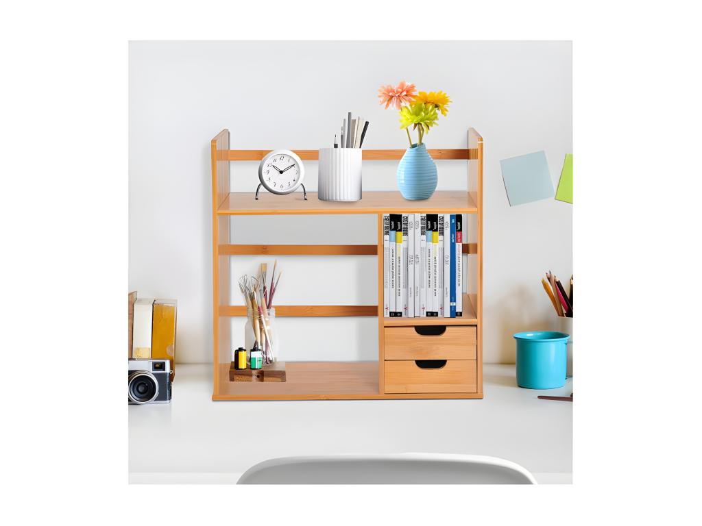 Organisateur de bureau en bois naturel deux tiroirs YJPS04416