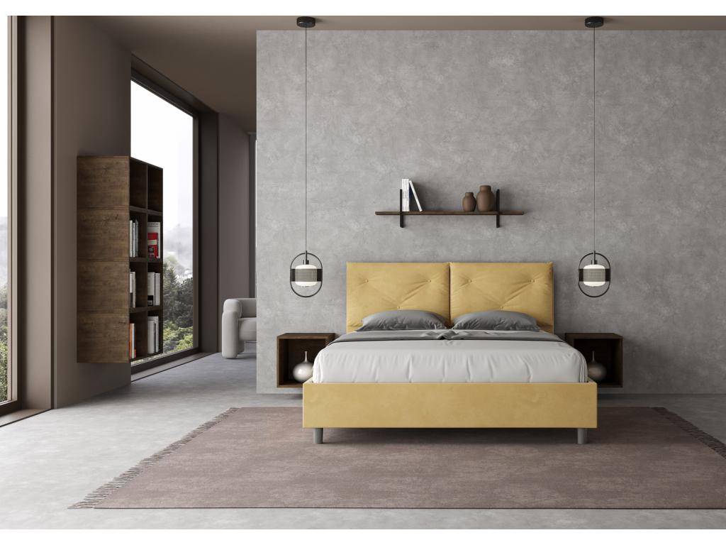 Lit avec sommier rembourré 160x200 microfibre ocre Nobellea IFJA53269