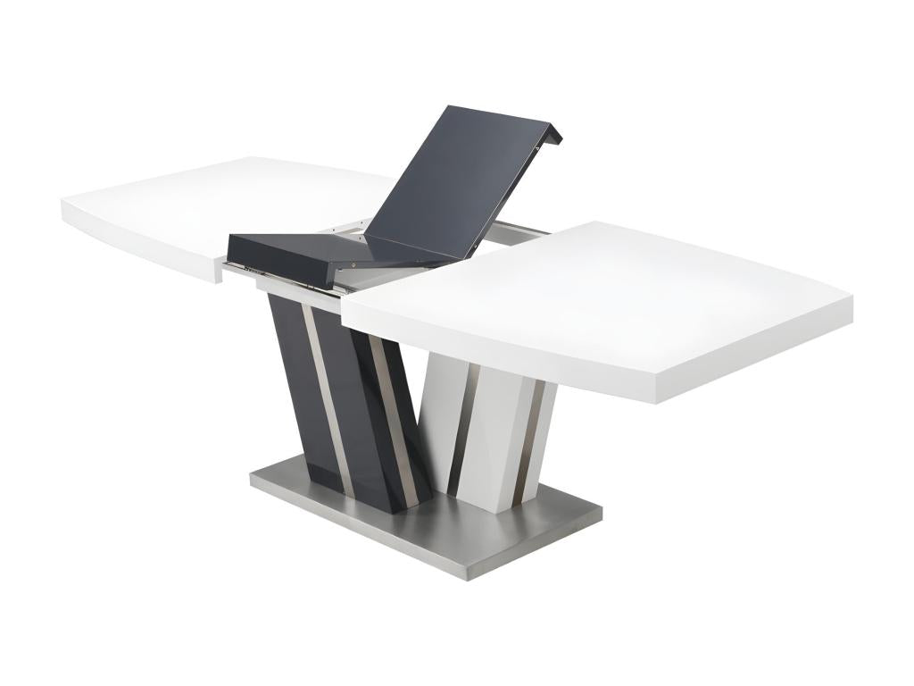 Table à manger extensible Dekonao II - 6 à 8 personnes - MDF laqué gris et blanc IAHE73693