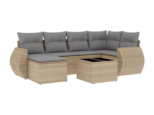 Salon de jardin avec coussins 7 pcs beige résine tressée HTMA04013