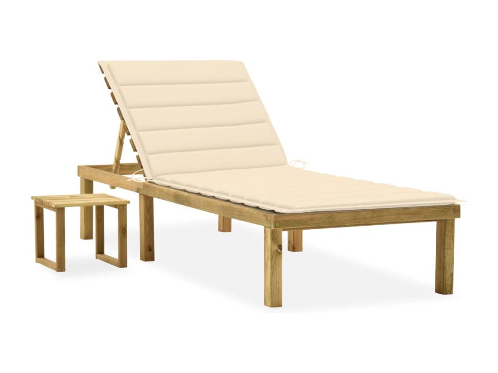 Chaise longue de jardin avec table et coussin Pin imprégné PEVJ72193