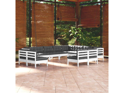 Salon de jardin 12 pcs avec coussins blanc bois de pin solide HDFP21551