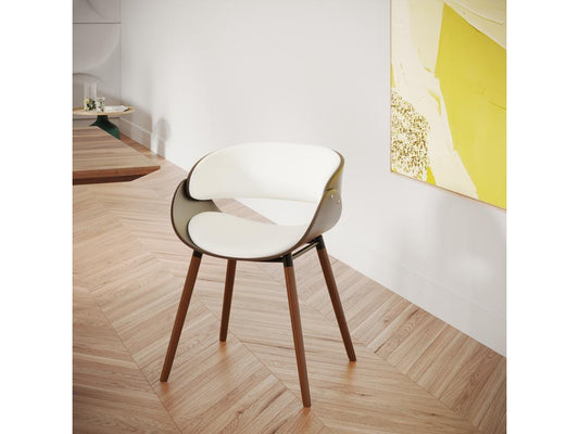 Chaise en cuir synthétique blanc et bois plaqué noyer - Nobellea VFGN81804