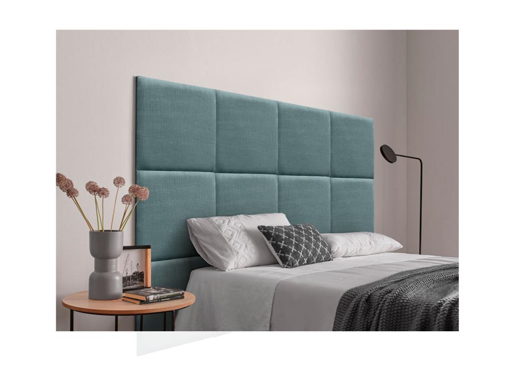 Dekonao Tête de lit capitonnée en lin naturel composée de panneaux autocollants interchangeables pour chambre de luxe rembourrée turquoise 80 cm  QZKU14743