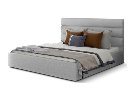 Lit design tissu gris souris avec coffre de rangement Nobellea - 4 tailles-140x200 JMXW48398