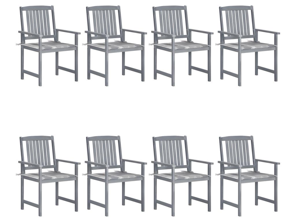 Chaises de jardin et coussins lot de 8 Bois Dekonao solide Gris DYJI99485
