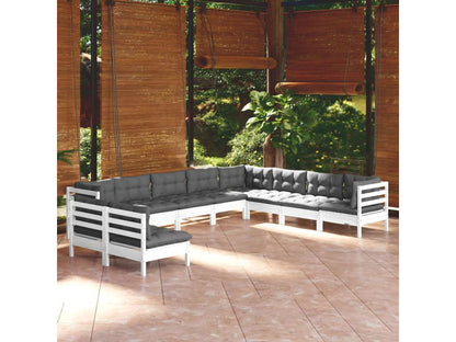 Salon de jardin 10 pièces avec coussins blanc bois de pin solide ESUR20472